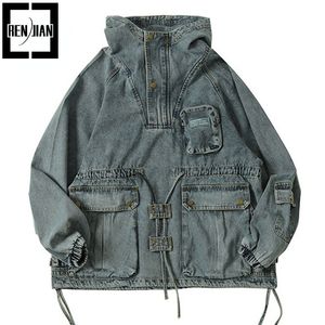 Męskie kurtki mody ograniczone hip -hopowe dżins hi street retro vintage luźne loose y2k dżinsy płaszcz pullover wierzchnia wierzchnia 230810