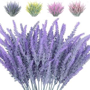 Dekorativa blommor 5 buntar falska lavendel konstgjorda faux lila för hem bröllop trädgård uteplats fönster bord inomhus utomhusdekor