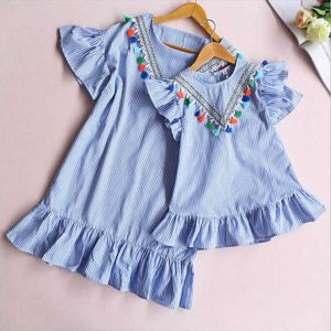 Family Matching Outfits Summer New In Family Matching Dress Mom And Daughter Clothes Nine Stripe Mini Baby Girl Outfits Mother kids Dresses