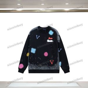 xinxinbuy erkek kadın tasarımcı sweatshirt hoodie paris kravat boya mektubu grafiti kazak gri mavi siyah beyaz s-2xl