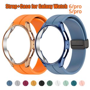 Original Silicone Strap+Case för Samsung Watch 6 40 44mm Magnetic Buckle Band Galaxy Watch 6 Classic 43 47mm Case