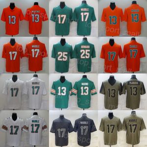 Men Football 17 Jaylen Waddle Jersey 25 Xavien Howard 13 Dan Army Green Salute to Service Vapor Untouchable Color Rush Cofnij zegar fanów sportu czyste bawełniane