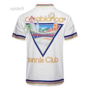 23SS مصمم القمصان الفاخرة للرجال أزياء Casablanca خطاب V Silk Bowling Tshirt رجال عرضة رفيعة فستان قصير الأكمام قميص حجم M-3XL OHQY