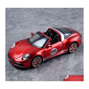 Diecast Model Cars 1 32 Porsche 911 917 Сплав сплав Миниатюрный Тарга Конвертируемый суперкар для детей Подарочный металлический автомобиль Kid Toys Boys D Dhybt