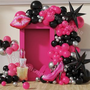 Andra evenemangsfestleveranser 116 st Pink Black Princess Balloon Garland Large Red Lip High Heel Foil Balloon Makeup Party Girls Birthday Party Decoration 230810