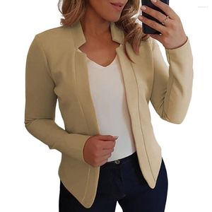 Kadınlar Takımlar Şık Ofis Bayanlar Blazer hiçbir düğme kadınlar düz renk çentik yakalı ceket kalın