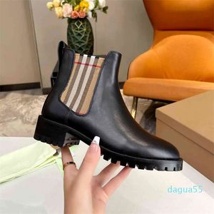 Designerinnen Frauen Boots Vintage Check Leder Chelsea Stiefel gestreifter Knöchelstiefel braune Schuhe Winter grobe Absatz