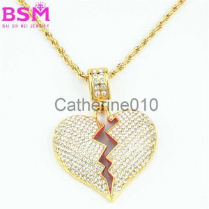 Pendant Necklaces Personality Broken Heart Shape Male and Female Pendant Broken Heart Hip Hop Rap Necklace J230811