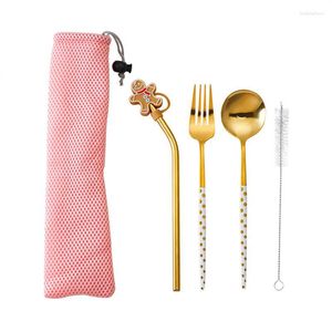 Servis uppsättningar Flatware Set Quality Drable Kitchen Accessories Fork Spoon Table Resills Luxury Western Restaurant Tool Portable