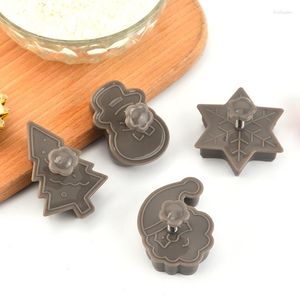 Baking Moulds 4Pcs/Set Christmas Biscuit Mold Santa Snowman Tree Cute Pattern Cookie Stamp Pressure Fondant Sugarcraft Tools Mould