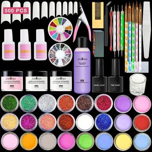 Complete Acrylic Nail Art Kit for Beginners - Includes Tips, Powder, Liquid, Brushes, Clippers, Primer, File, Glitter, and 500pcs French Nail Art Gift for Women