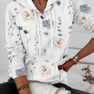 Women's Hoodies Sweatshirts Fashion Print Floral Causal Loose Long Sleeve Big Pocket Top Ladies Drawstring Hood Elegant Lady 230810