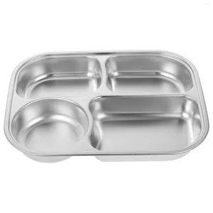 Plates Stainless Steel Dinner Plate Metal Tray Square Rectangular Divided Student