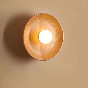 Vägglampa modern minimalistisk ledd solid trä runda för sovrum vardagsrum tv -bakdroppen sängljus wandleuchte