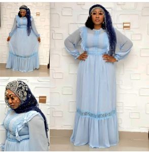 Grundläggande casual klänningar mode afrikansk långärmad plus size kläde bohemisk avslappnad fast färg maxi chiffon ruffles party klänning ladis kläder 230811