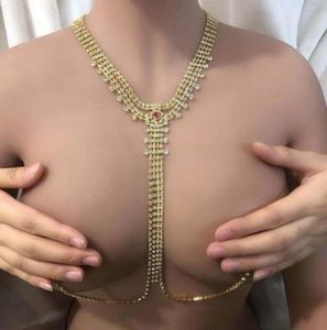 Moda Olmayan Rhinestone Seksi meme ucu zinciri mücevher kolye için kadın039s gece kulübü lüks kristal delinmiş gövde je2786072