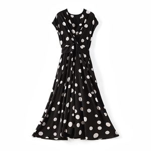 2023 Summer Black Polka Dot midja bälte klänning ärmlös V-hals MIDI Casual Dresses W3Q014104