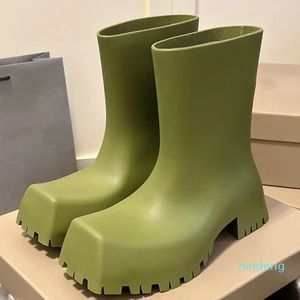 Boots Square Toe Rain and Women's Daily All match Mid tube Thick Bottom Fashion Waterproof Non slip Water Shoes