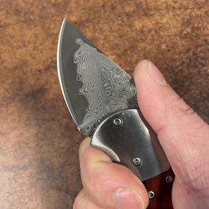 New S7216 Small Folding Knife Damascus Steel Drop Point Blade Rosewood with Steel Head Handle Outdoor Camping EDC Pocket Folder Knives