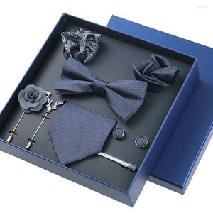 Bow Ties 8pc Suit Tie For Men Gift Box High Quality Busniess Luxury Wedding Accessories Kerchief Bowtie Cufflinks Clip Brooches Necktie