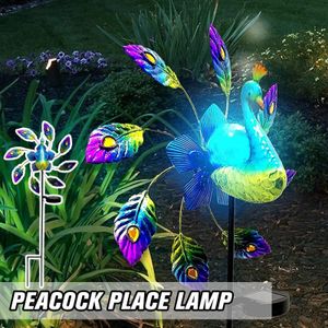 Garden Decorations Solar Painted Peacock Garden Lights Metal Peacock Windmill Yard Stakes Outdoor Wind Spinners For Garden Yard Patio Lawn Decor 230810