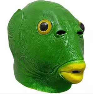 Green Fish Head Full Mask Novelty Halloween Latex Monster Animal Headgear Open Mouth Funny Masks For Adult Children Party Cospaly Props