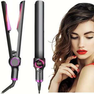 2-i-1 hårrätare med LED-display, snabb temperaturjustering, multifunktionellt hår rätare hår curler diy våg hårstyling verktyg