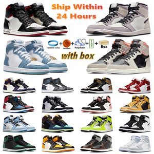 Mens 1 High OG 1s Basketball Shoes Mens Shoes Sneakers With Box Washed Black UNC Toe Lucky Green University Blue Palomino Pollen Panda Men Women Trainers Size 36-47