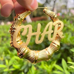 Hoop Huggie Custom Bamboo Earrings for Women Girls Personalized Customized Stainless Steel Gold Frosted Heart Charm Jewelry 230811