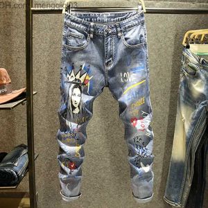 Jeans masculinos 2023 Primavera/verão Novo moda clássica One Piece Pais de pés azuis impressos Men Jeans Casual Ultra Thin Jeans Z230814