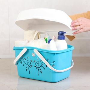 Storage Baskets Multifunctional Portable Dust-proof Lid Large Capacity Rinse Bath Basket Wash 28.5 20.5 23cm