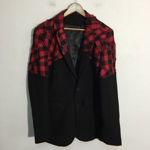 Erkek ceketler GL tarzı ekose kaba kenar patchwork yapısız blazer ceket erkek ekleme gevşek gündelik takım elbise ceket 230810