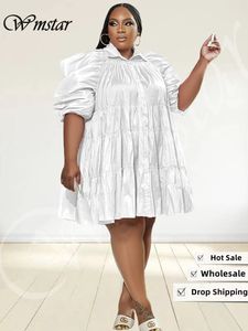 Plus size Dresses Wmstar Size Women 4xl 5xl Solid Loose Pleated Half Sleeve Casual Ball Gown Shirts Midi Dress Wholesale Drop 230811