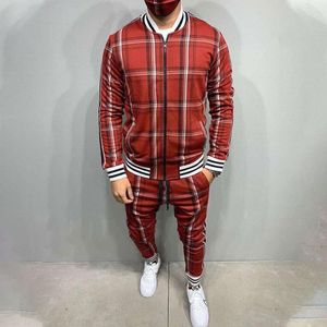 Men's Tracksuits 2023 Autumn Sets 2 Pieces Gyms Tracksuit Jackets Pants Suit Sportwear Gentlemen Plaid Mens Sports