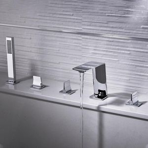 Bathroom Sink Faucets Fashion Design High Quality Brass Faucet 3 Handles 5 Holes Bathtub Copper Top Shower Chrome