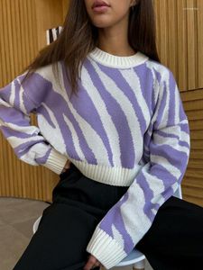 Women's Sweaters Casual Striped Knitted Cropped Sweater Oversized Contrast O-neck Long Sleeve Jumpers 2023 Autumn Streetwear Lady Tops