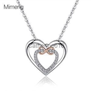 Pendant Necklaces Korean New Dual Color Love Necklace Women's Simple and Fashionable Heart shaped Neckchain White Gold Rose Gold Lock Bone Chain J230811