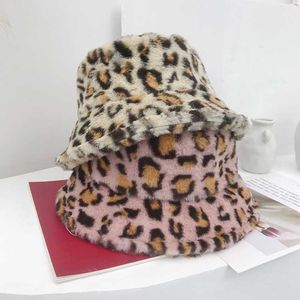 Wide Brim Hats Bucket Hats Autumn and Winter Classic Leopard Pattern Plush Thickened Basin Hat All-Matching Fashion Street Warm Fisherman Hat Fashion