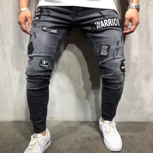 Мужские джинсы 2021 Модная мужская вышивка Hip-Hop Slim Men Skinny Men Shinny Older Asian Size291M