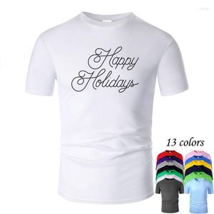 Herr t -skjortor Happy Holidays Line Art O Neck Bomullsskjorta Män och kvinna unisex Summer Kort ärm Designad Casual Tee M02038