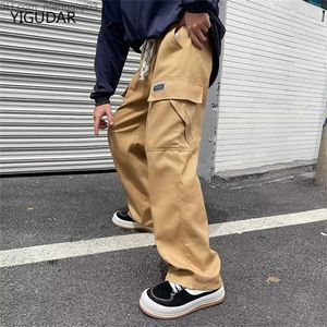 Men's Jeans Street retro casual large pockets cover men's and women's new summer high waisted loose straight leg pants Z230814