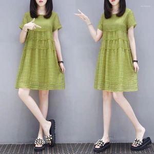 Casual Dresses Dressed Women's Summer Fat Korean Version Stor lös Slim Short Sleeve Mid Length a-line kjol