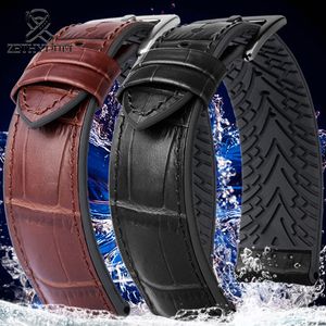 Watch Bands Vintage Genuine cow leather watch chain black brown 18mm silicon watch strap 19 20 21 22 23 24mm watch bracelet Width for Gift 230810