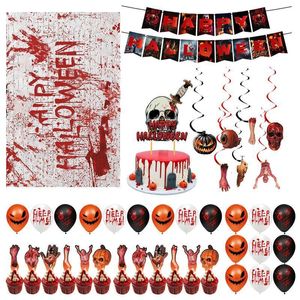 Andra evenemangsfestleveranser Halloween Garland Banner Set Bloody Themed Party Supplies Kit Garland Backdrop Cake Toppers Balloons For Vampire Decorations 230810