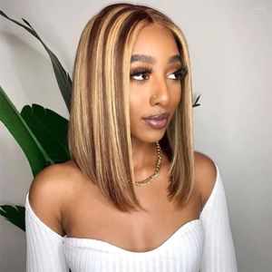 Highlight Straight Bob Wigs 13x4 Lace Front For Women Ombre Blond Color Brazilian Hair Short Human