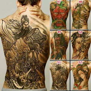 Tillfälliga tatueringar full rygg tatuering Buddha lojalitet geisha drake tiger karp designer män tillfällig tatuering klistermärke stor storlek kroppskonst tjej modell 230811