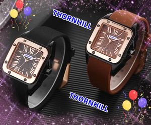 Lovers Women Mens Square Roman Tank Dial Watches Three Pins Designer Rostfritt stål Case Clock Rubber Strap Quartz Waterproof Calendar Classic Wristwatch Presents