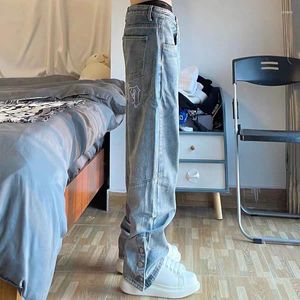 Men's Jeans Street Behind Letter American Baggy Hip-hop Wide-leg Slit Trousers Gothic Hip Hop Buttoned Denim Pants Men Punk Streetwear