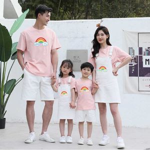 Family Matching Outfits Family Look Matching Outfits Mother Daughter Printing Family Mom Dad Son Tees Mom Girls Strap Dress Cotton Shirts