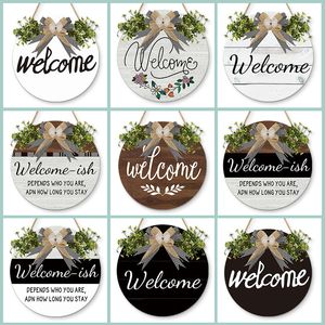 Decorative Objects Figurines Welcome Sign for Front Door Round Nordic Wood Wall Decor Hanging Wooden Board Farmhouse Porch Bar Cafe Decoration 230810